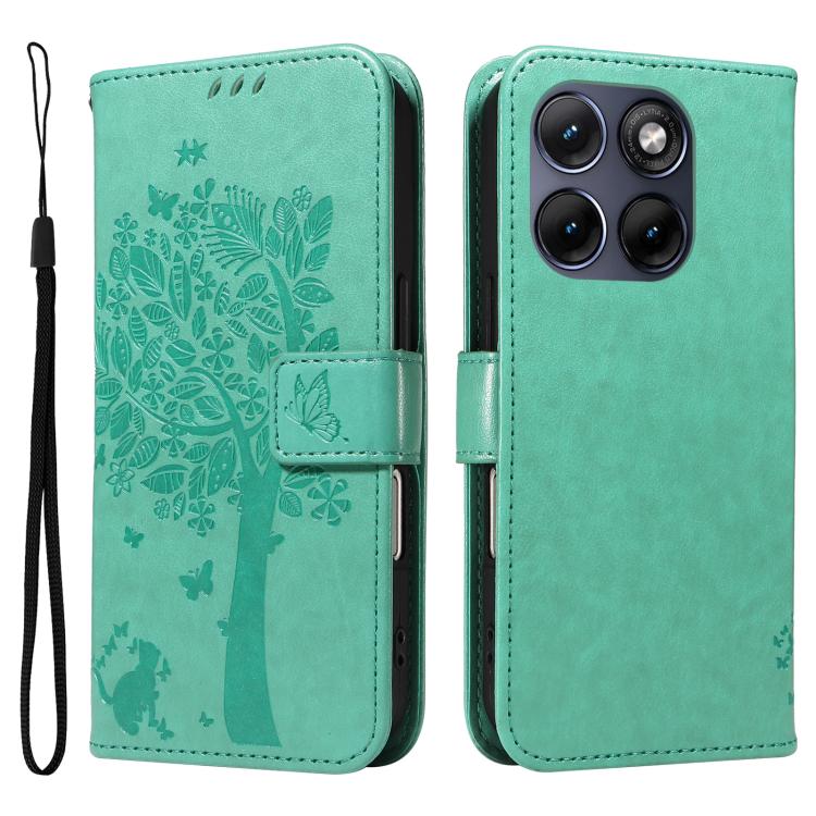 For Motorola Edge 70 Fusion 5G Tree & Cat Embossed Pattern Flip Leather Phone Case