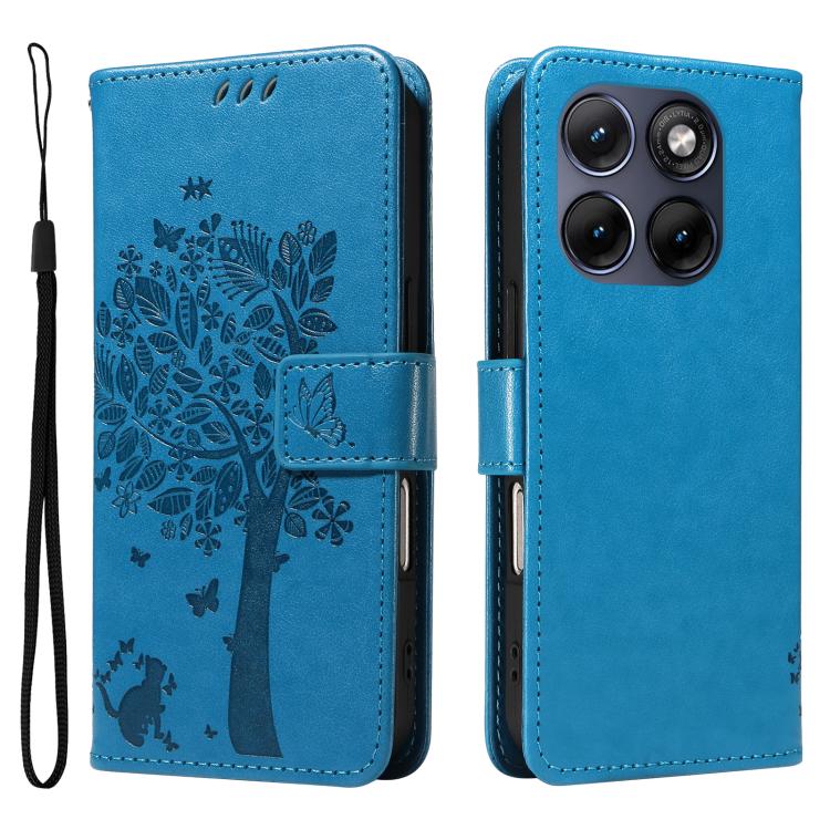For Motorola Edge 70 Fusion 5G Tree & Cat Embossed Pattern Flip Leather Phone Case