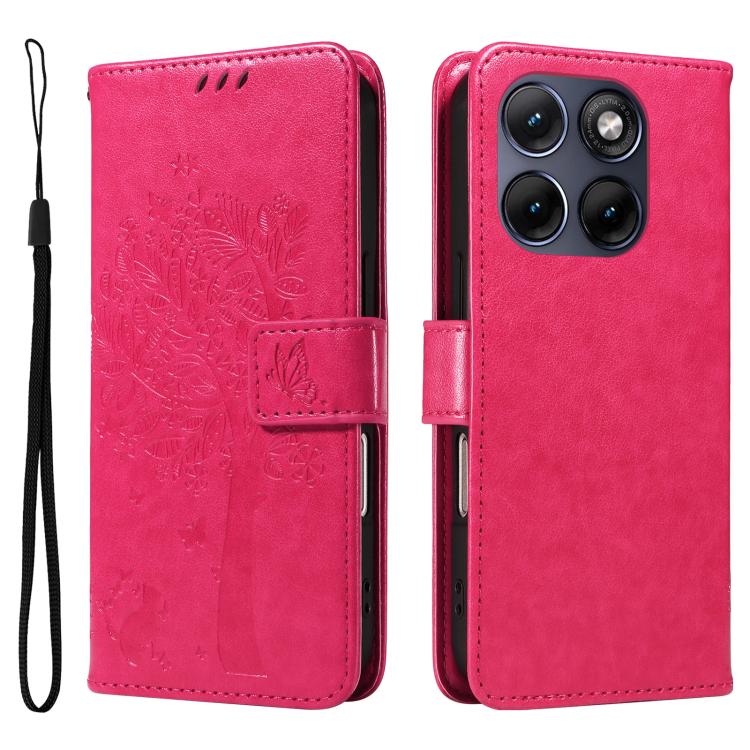 For Motorola Edge 70 Fusion 5G Tree & Cat Embossed Pattern Flip Leather Phone Case