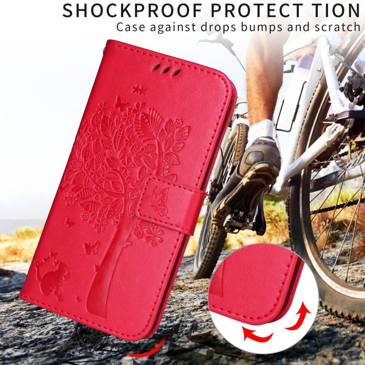 For Motorola Edge 70 Fusion 5G Tree & Cat Embossed Pattern Flip Leather Phone Case