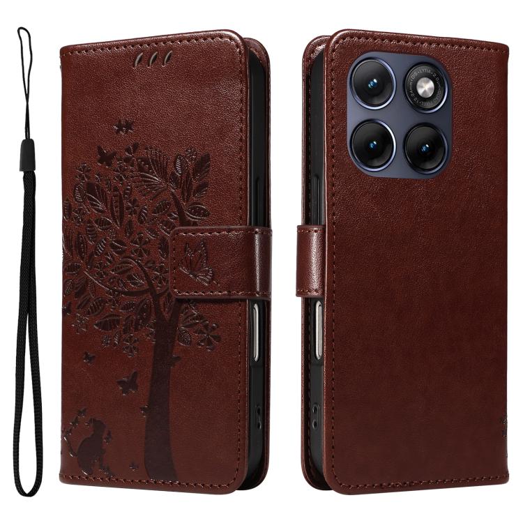 For Motorola Edge 70 Fusion 5G Tree & Cat Embossed Pattern Flip Leather Phone Case