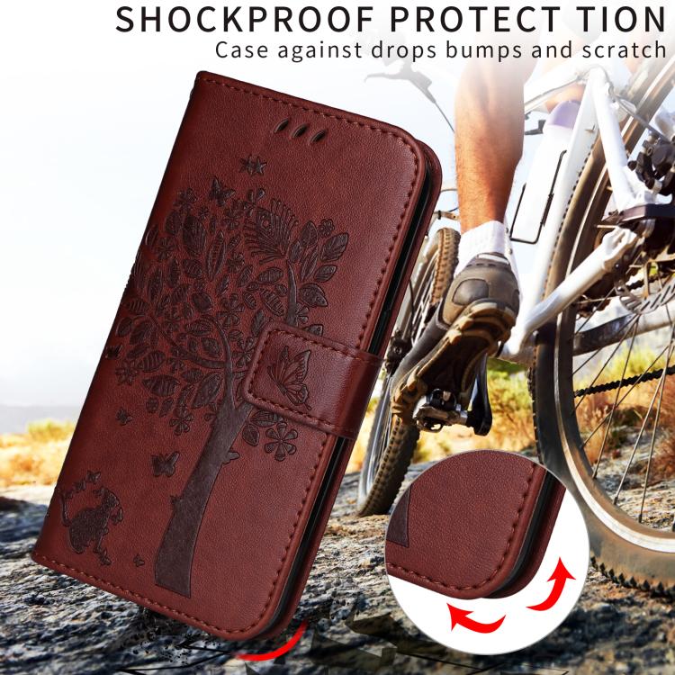 For Motorola Edge 70 Fusion 5G Tree & Cat Embossed Pattern Flip Leather Phone Case