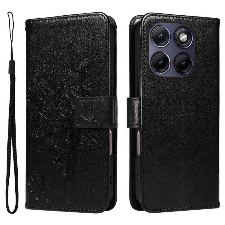 For Motorola Edge 70 Fusion 5G Tree & Cat Embossed Pattern Flip Leather Phone Case