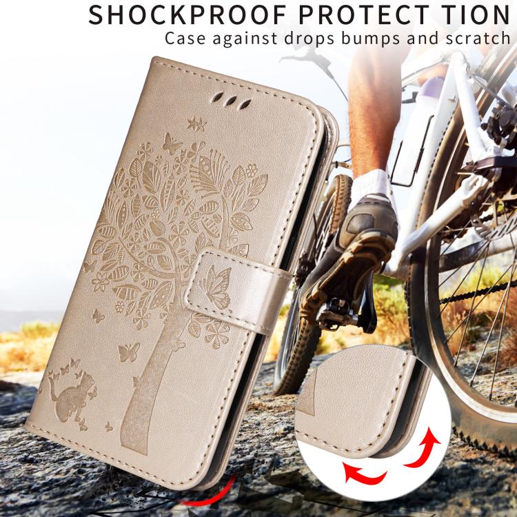 For Motorola Edge 70 Fusion 5G Tree & Cat Embossed Pattern Flip Leather Phone Case