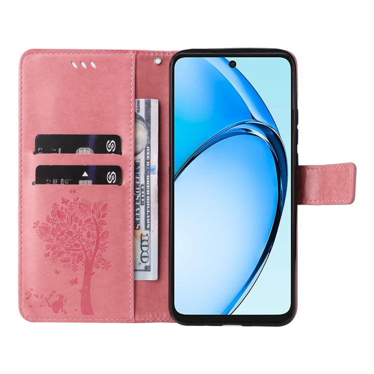 For OPPO A60 4G Global Tree & Cat Embossed Pattern Flip Leather Phone Case