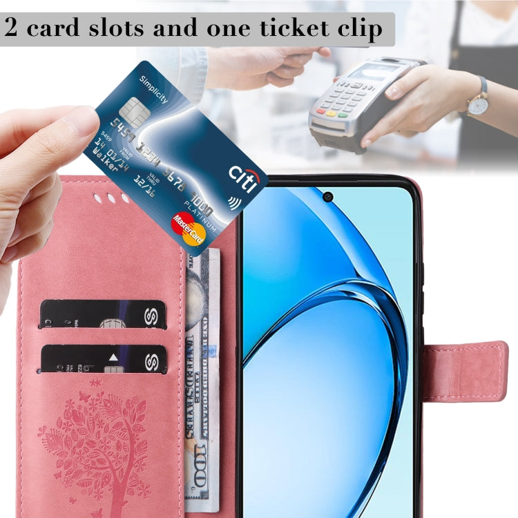 For OPPO A60 4G Global Tree & Cat Embossed Pattern Flip Leather Phone Case