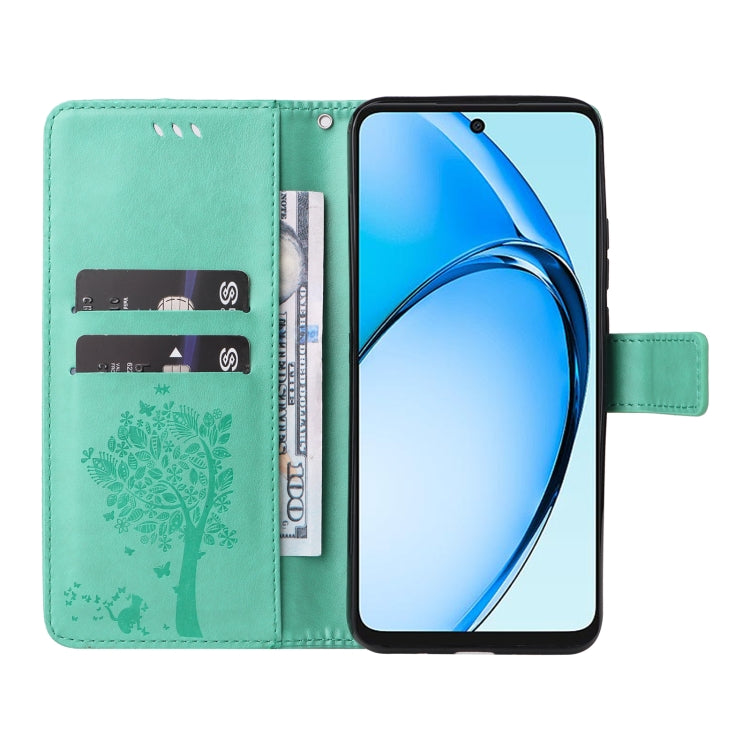 For OPPO A60 4G Global Tree & Cat Embossed Pattern Flip Leather Phone Case