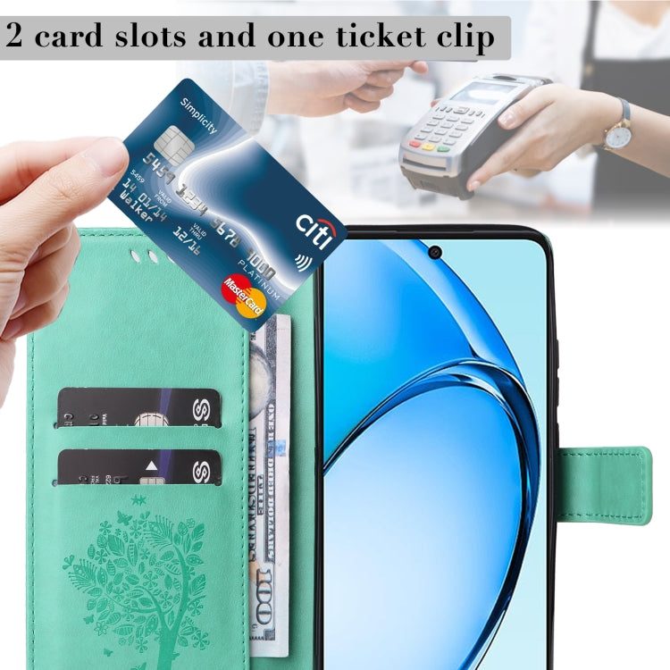 For OPPO A60 4G Global Tree & Cat Embossed Pattern Flip Leather Phone Case