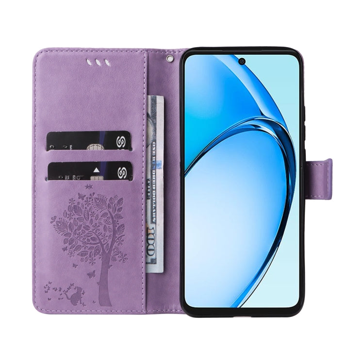For OPPO A60 4G Global Tree & Cat Embossed Pattern Flip Leather Phone Case