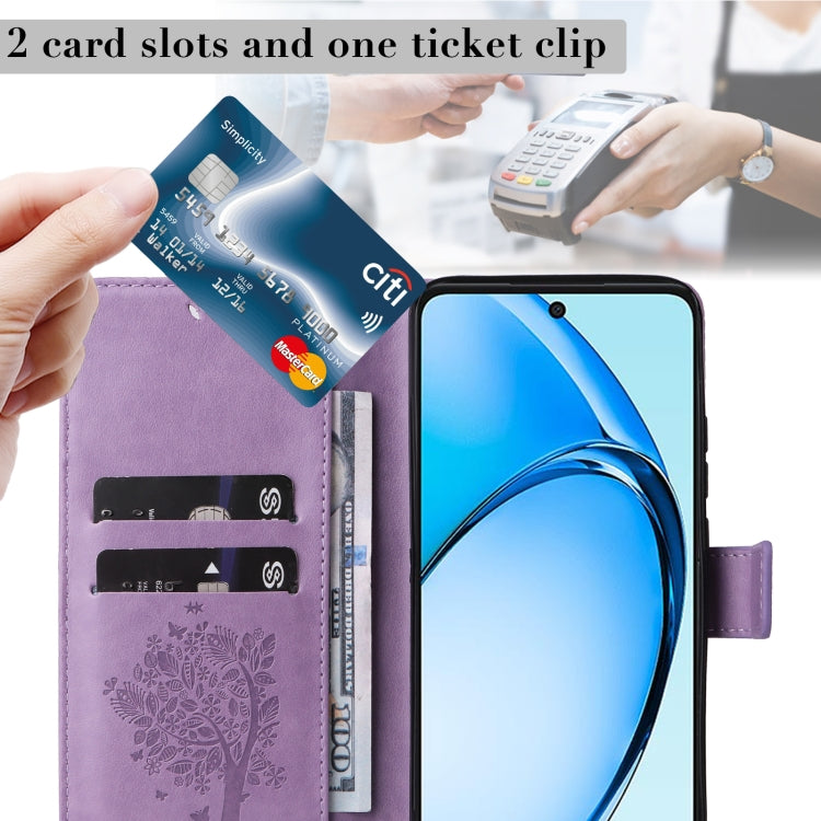 For OPPO A60 4G Global Tree & Cat Embossed Pattern Flip Leather Phone Case