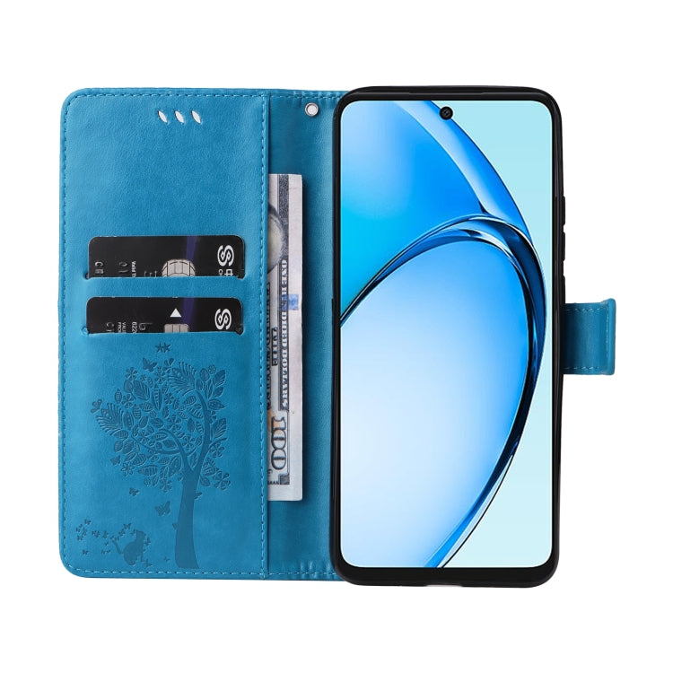 For OPPO A60 4G Global Tree & Cat Embossed Pattern Flip Leather Phone Case