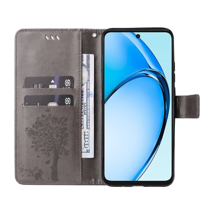 For OPPO A60 4G Global Tree & Cat Embossed Pattern Flip Leather Phone Case