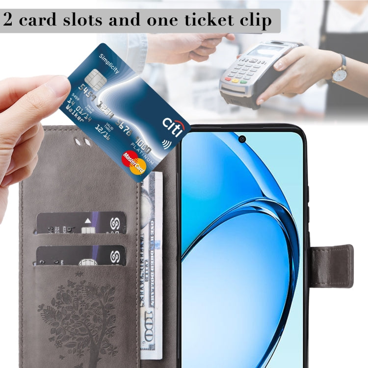 For OPPO A60 4G Global Tree & Cat Embossed Pattern Flip Leather Phone Case