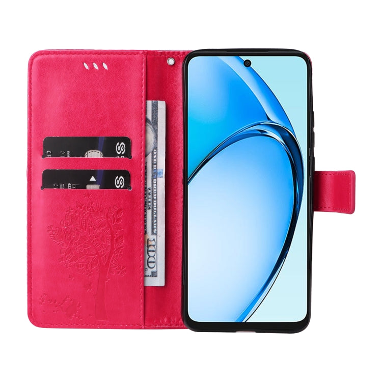 For OPPO A60 4G Global Tree & Cat Embossed Pattern Flip Leather Phone Case