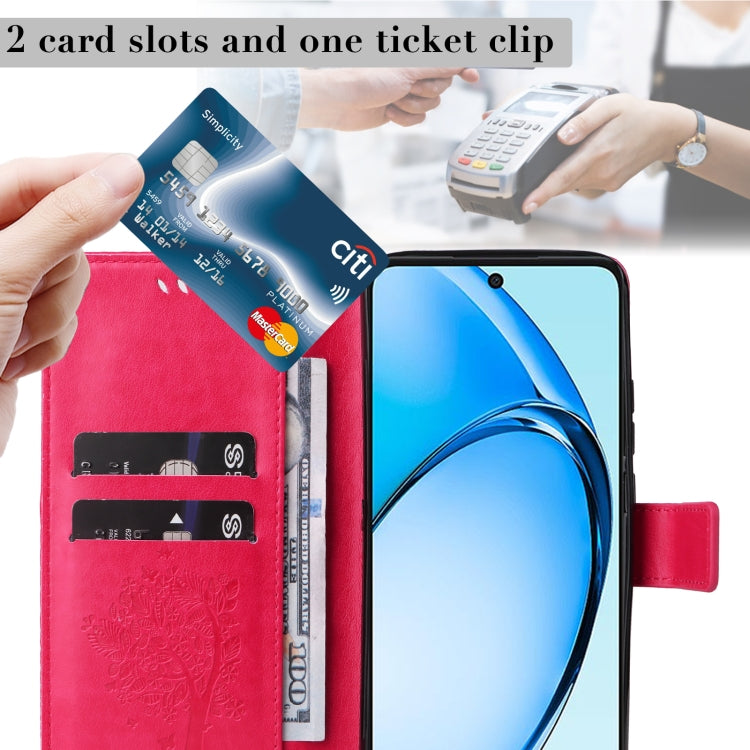 For OPPO A60 4G Global Tree & Cat Embossed Pattern Flip Leather Phone Case
