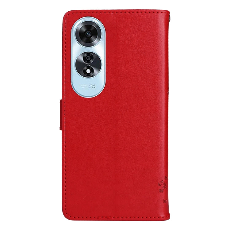 For OPPO A60 4G Global Tree & Cat Embossed Pattern Flip Leather Phone Case
