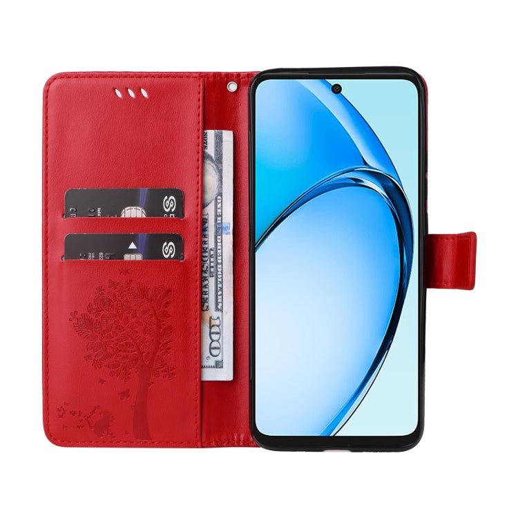 For OPPO A60 4G Global Tree & Cat Embossed Pattern Flip Leather Phone Case