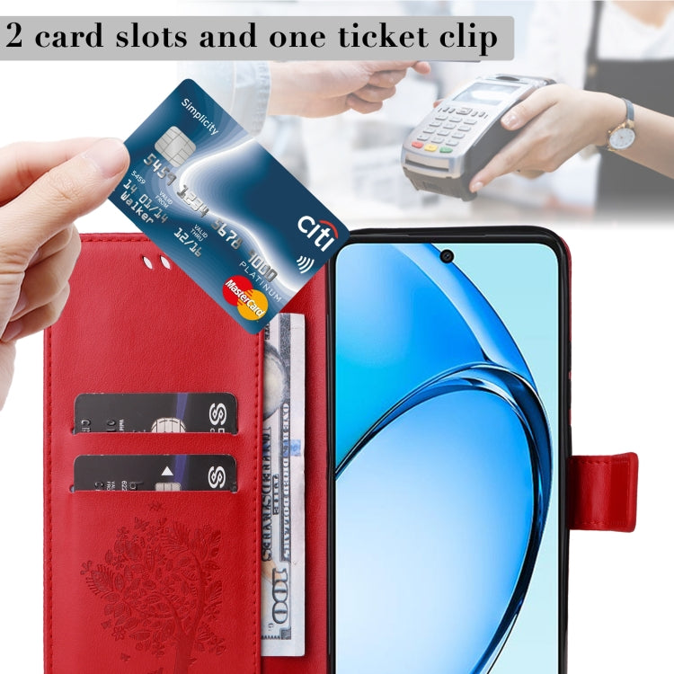 For OPPO A60 4G Global Tree & Cat Embossed Pattern Flip Leather Phone Case