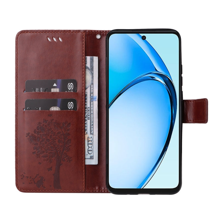 For OPPO A60 4G Global Tree & Cat Embossed Pattern Flip Leather Phone Case