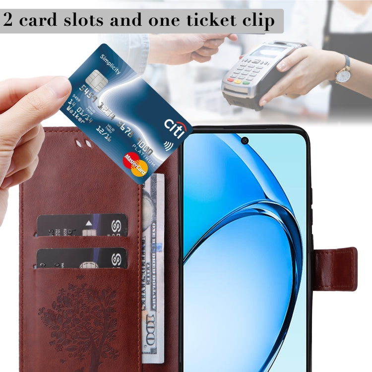 For OPPO A60 4G Global Tree & Cat Embossed Pattern Flip Leather Phone Case