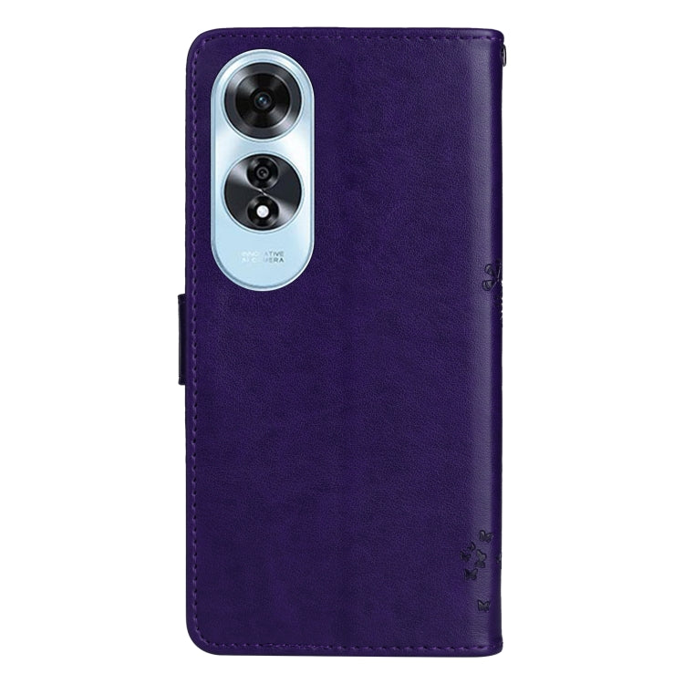 For OPPO A60 4G Global Tree & Cat Embossed Pattern Flip Leather Phone Case