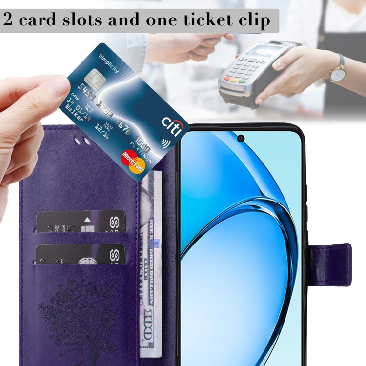 For OPPO A60 4G Global Tree & Cat Embossed Pattern Flip Leather Phone Case