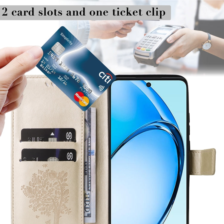 For OPPO A60 4G Global Tree & Cat Embossed Pattern Flip Leather Phone Case