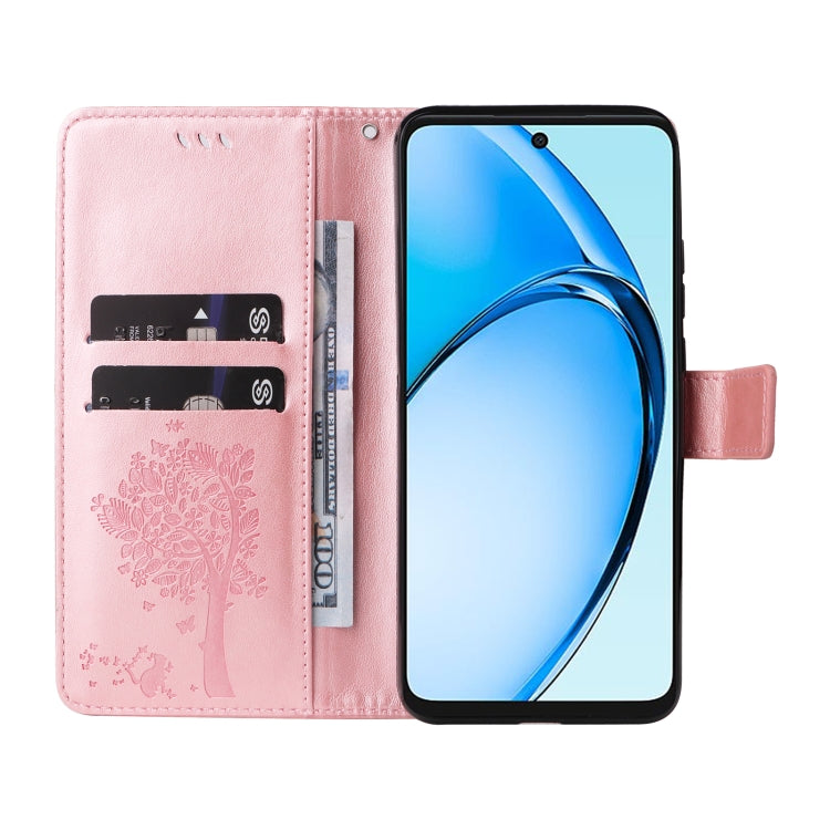 For OPPO A60 4G Global Tree & Cat Embossed Pattern Flip Leather Phone Case