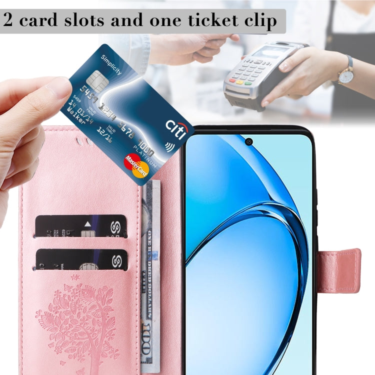 For OPPO A60 4G Global Tree & Cat Embossed Pattern Flip Leather Phone Case