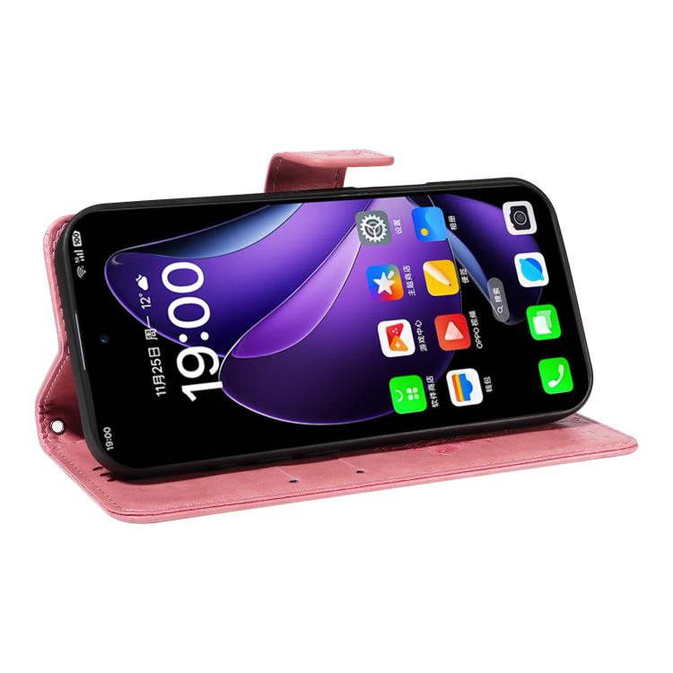 For OPPO Reno13 5G Global Tree & Cat Embossed Pattern Flip Leather Phone Case