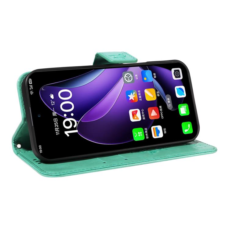 For OPPO Reno13 5G Global Tree & Cat Embossed Pattern Flip Leather Phone Case