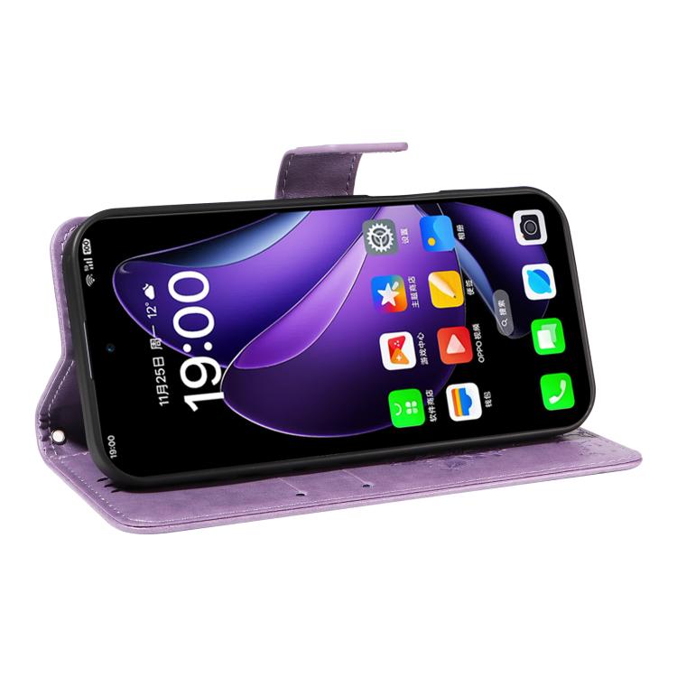 For OPPO Reno13 5G Global Tree & Cat Embossed Pattern Flip Leather Phone Case