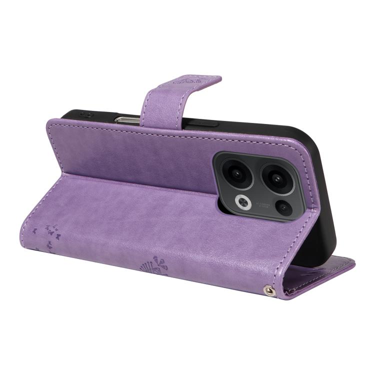 For OPPO Reno13 5G Global Tree & Cat Embossed Pattern Flip Leather Phone Case