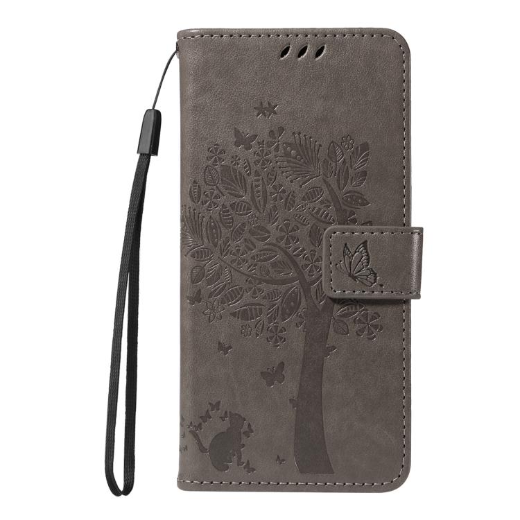 For OPPO Reno13 5G Global Tree & Cat Embossed Pattern Flip Leather Phone Case