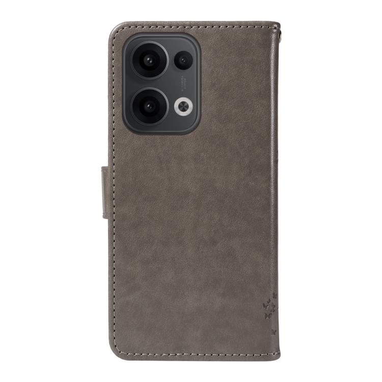 For OPPO Reno13 5G Global Tree & Cat Embossed Pattern Flip Leather Phone Case