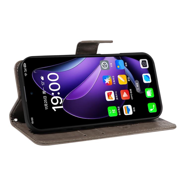 For OPPO Reno13 5G Global Tree & Cat Embossed Pattern Flip Leather Phone Case