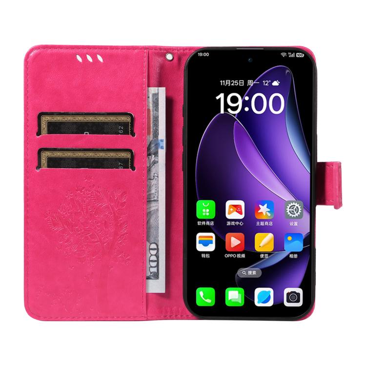 For OPPO Reno13 5G Global Tree & Cat Embossed Pattern Flip Leather Phone Case