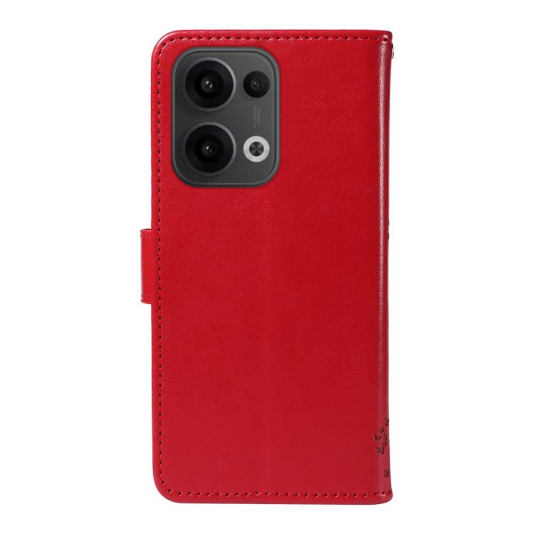For OPPO Reno13 5G Global Tree & Cat Embossed Pattern Flip Leather Phone Case