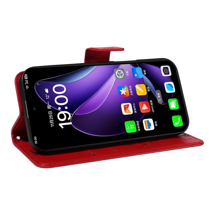 For OPPO Reno13 5G Global Tree & Cat Embossed Pattern Flip Leather Phone Case