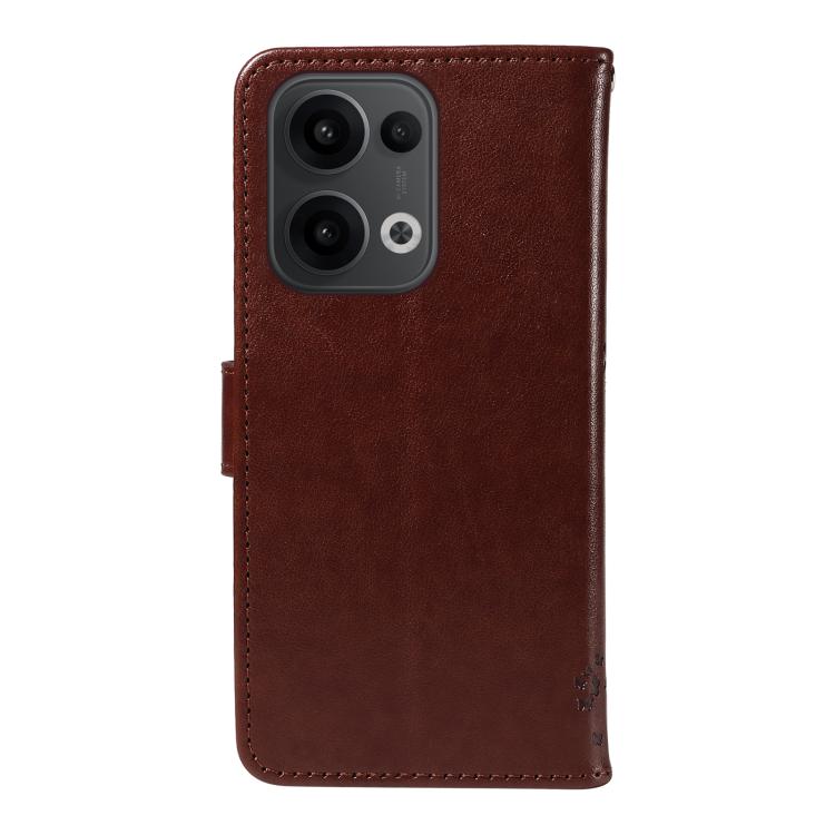 For OPPO Reno13 5G Global Tree & Cat Embossed Pattern Flip Leather Phone Case