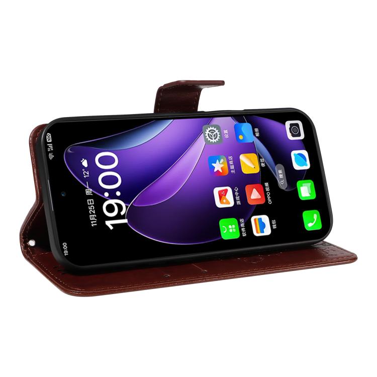 For OPPO Reno13 5G Global Tree & Cat Embossed Pattern Flip Leather Phone Case