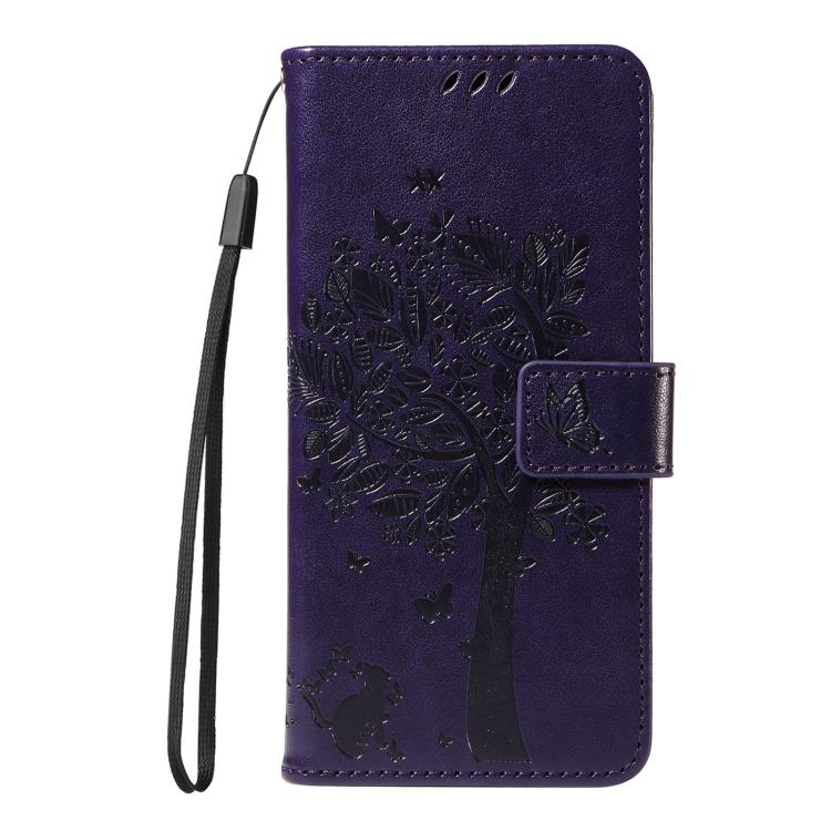 For OPPO Reno13 5G Global Tree & Cat Embossed Pattern Flip Leather Phone Case