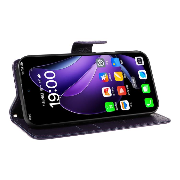 For OPPO Reno13 5G Global Tree & Cat Embossed Pattern Flip Leather Phone Case