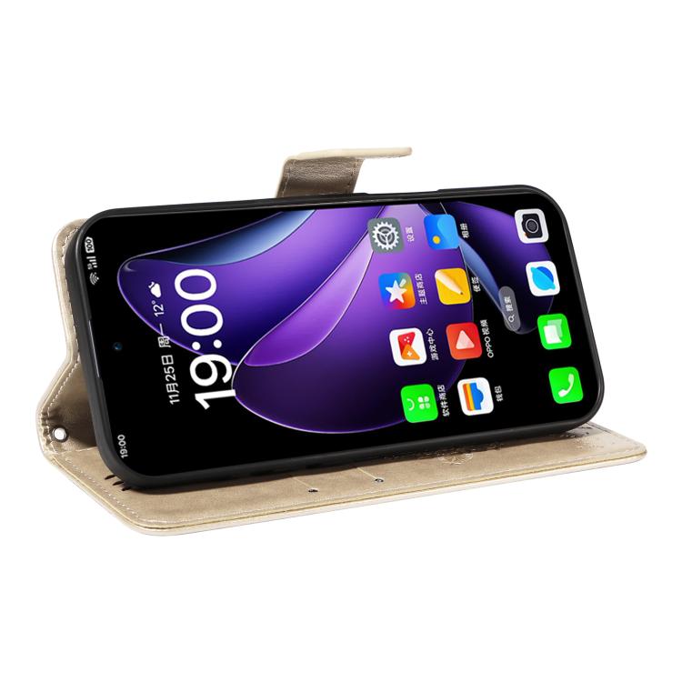 For OPPO Reno13 5G Global Tree & Cat Embossed Pattern Flip Leather Phone Case