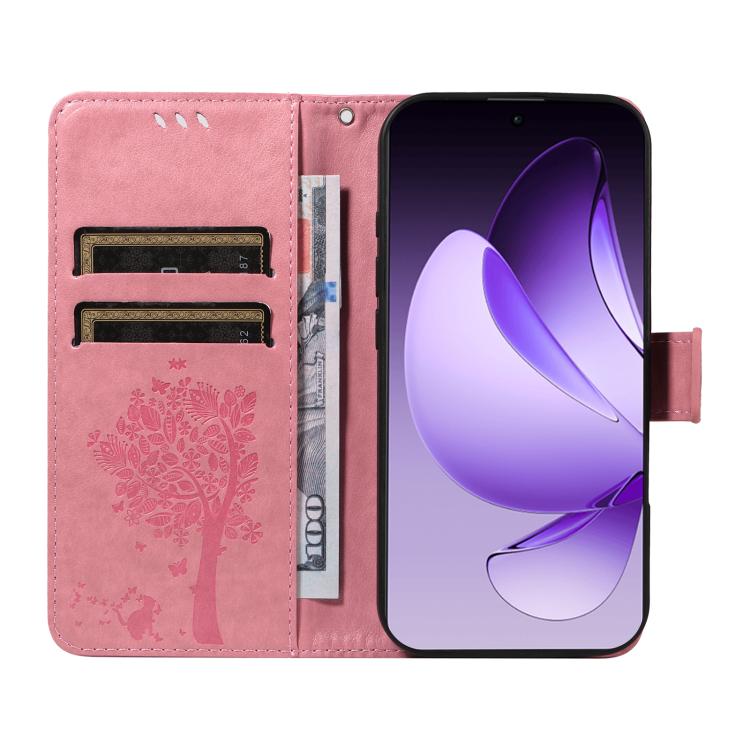 For OPPO Reno13 Pro 5G Global Tree & Cat Embossed Pattern Flip Leather Phone Case
