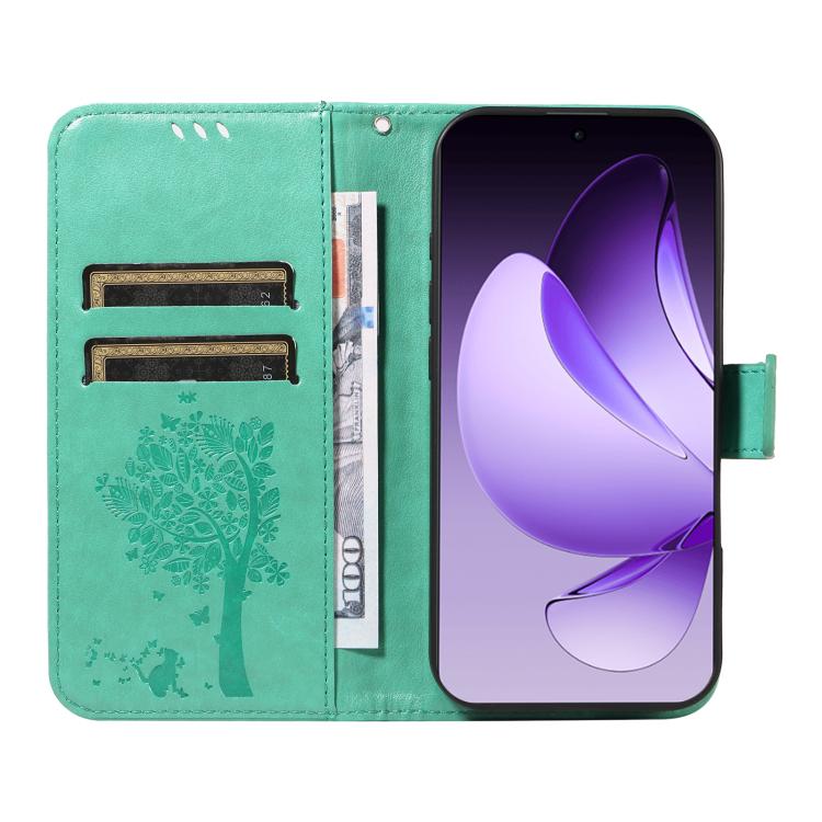For OPPO Reno13 Pro 5G Global Tree & Cat Embossed Pattern Flip Leather Phone Case