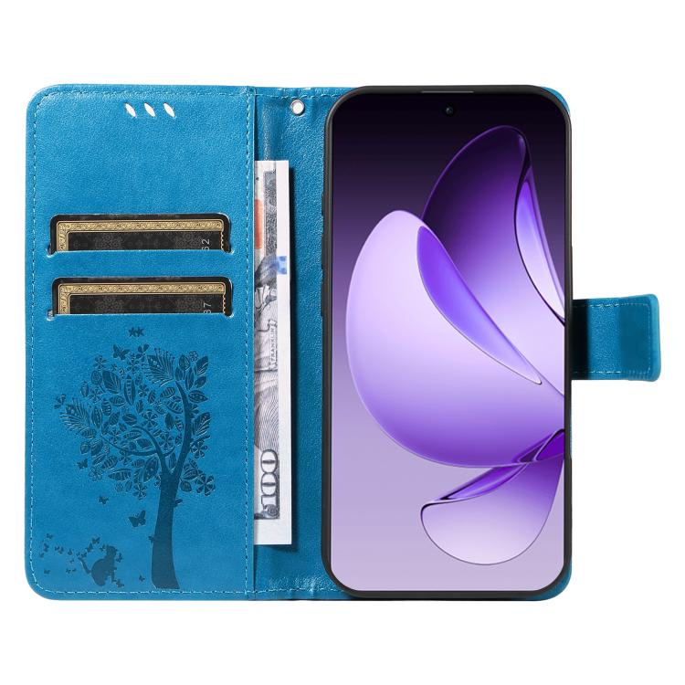 For OPPO Reno13 Pro 5G Global Tree & Cat Embossed Pattern Flip Leather Phone Case