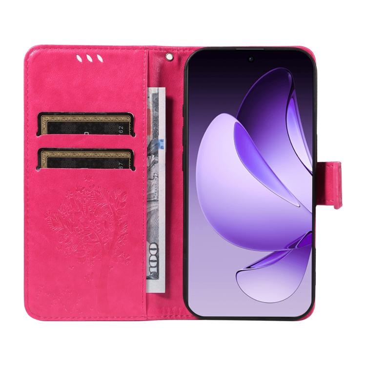 For OPPO Reno13 Pro 5G Global Tree & Cat Embossed Pattern Flip Leather Phone Case