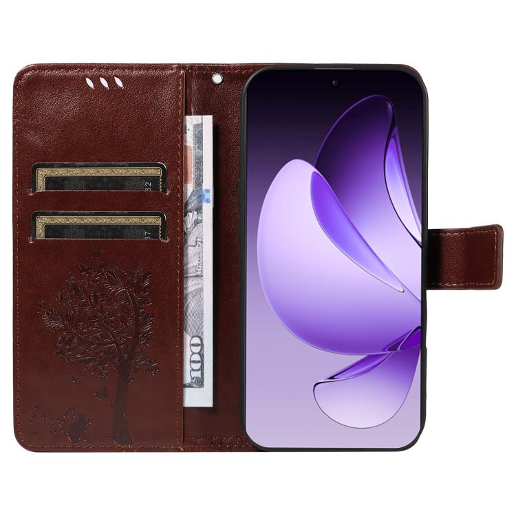 For OPPO Reno13 Pro 5G Global Tree & Cat Embossed Pattern Flip Leather Phone Case