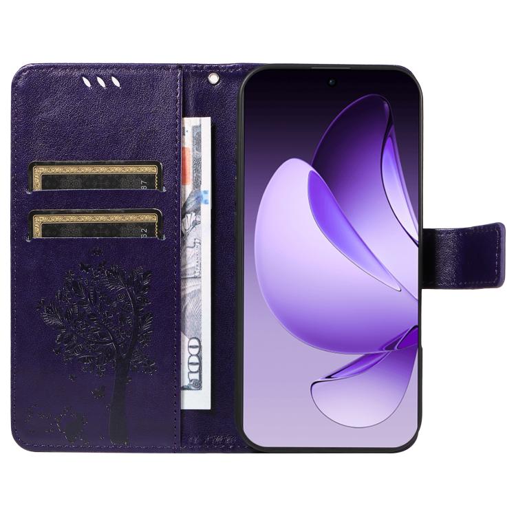 For OPPO Reno13 Pro 5G Global Tree & Cat Embossed Pattern Flip Leather Phone Case